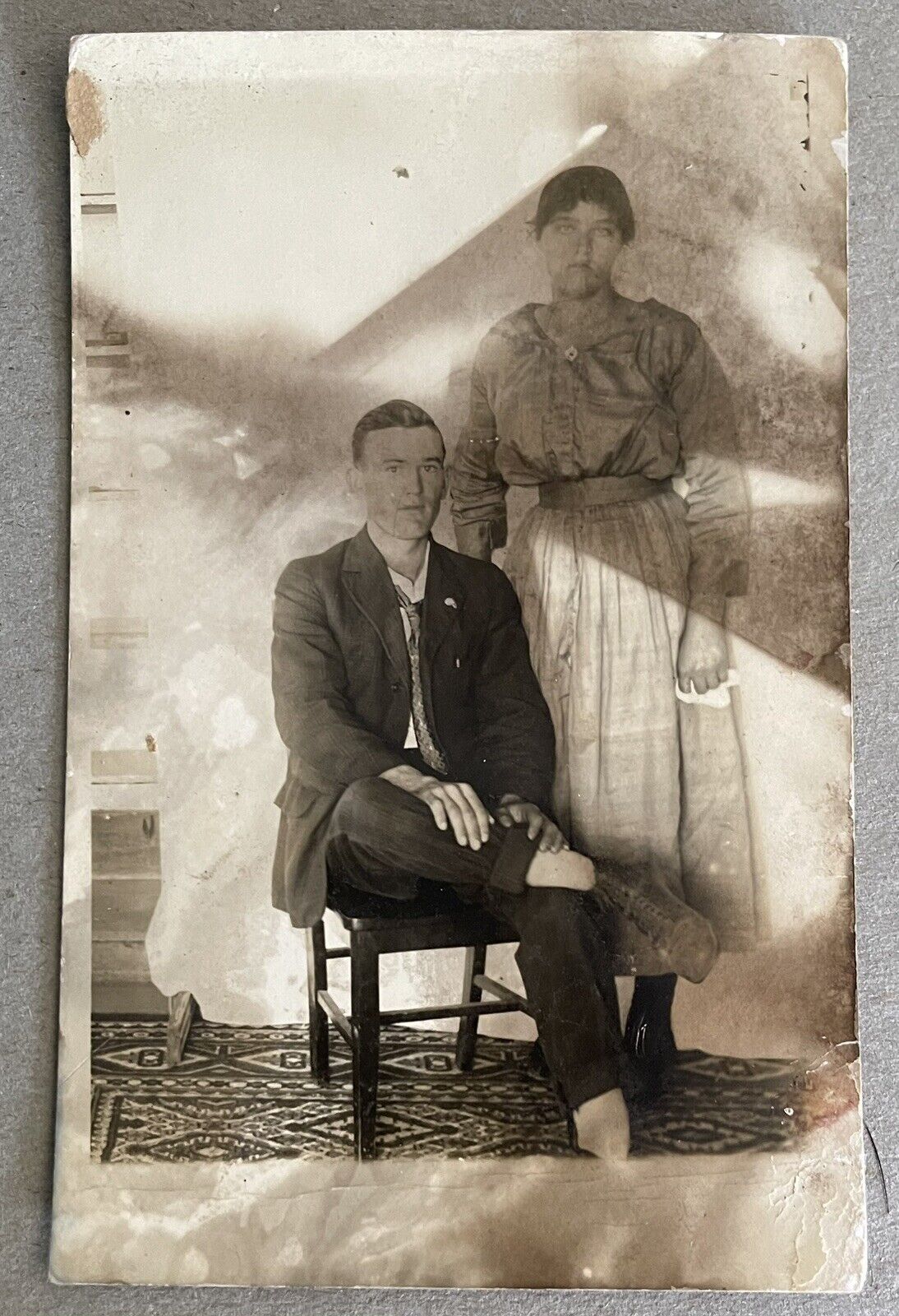 c.1900s Young Couple RPPC Real Photo Postcard UNPOSTED