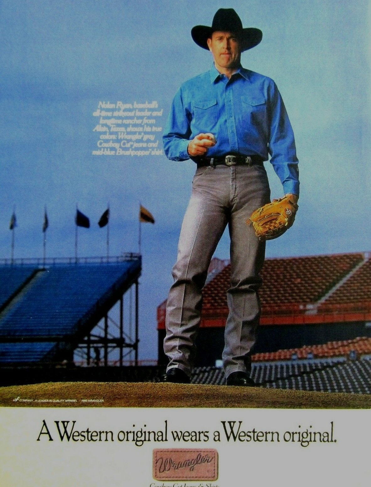 Nolan Ryan Texas Rangers Vintage 1990 Wrangler Cowboy Cut Original Print Ad