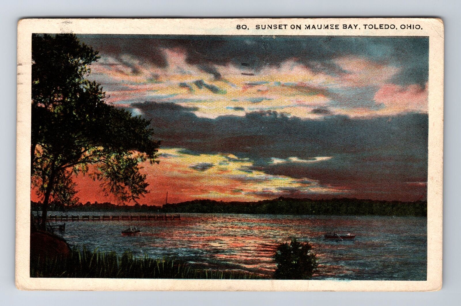 Toledo OH-Ohio, Sunset On Maumee Bay, Antique, Vintage c1924 Postcard