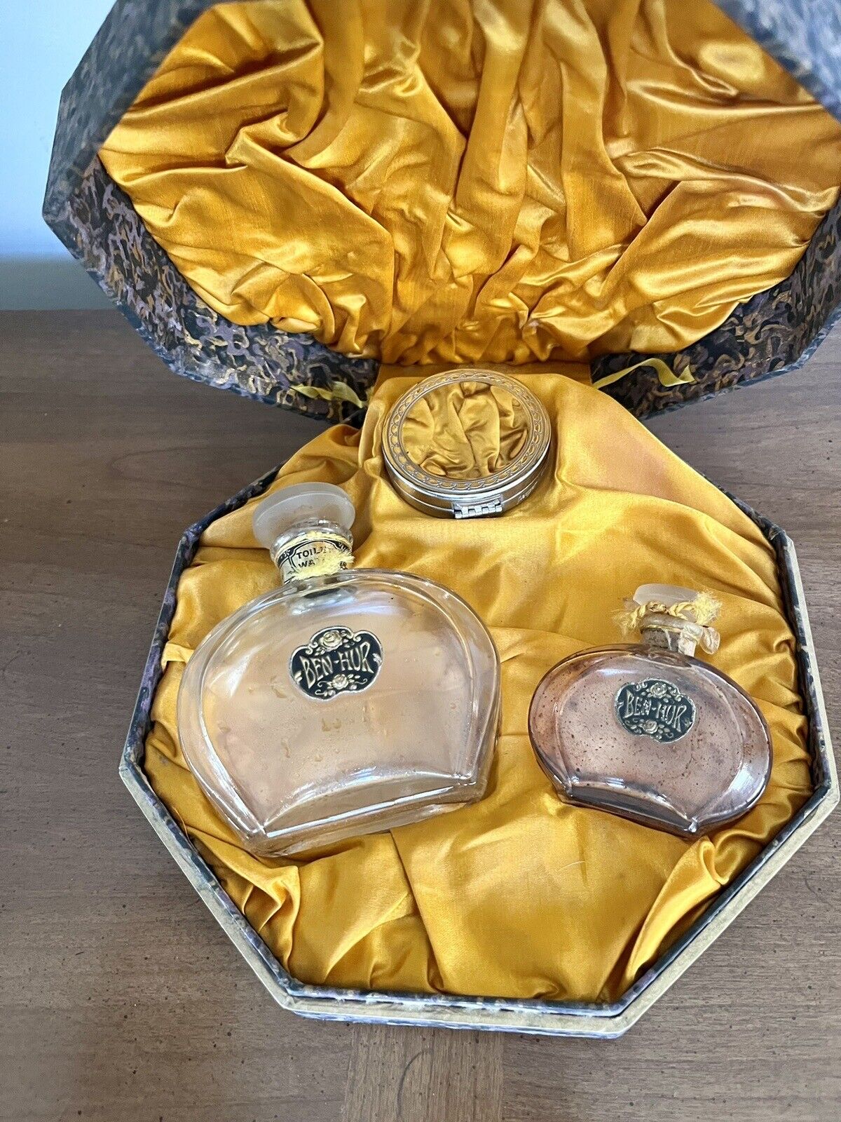 Ben Hur empty Perfume Bottles, Compact, In Original Box Circa 1904