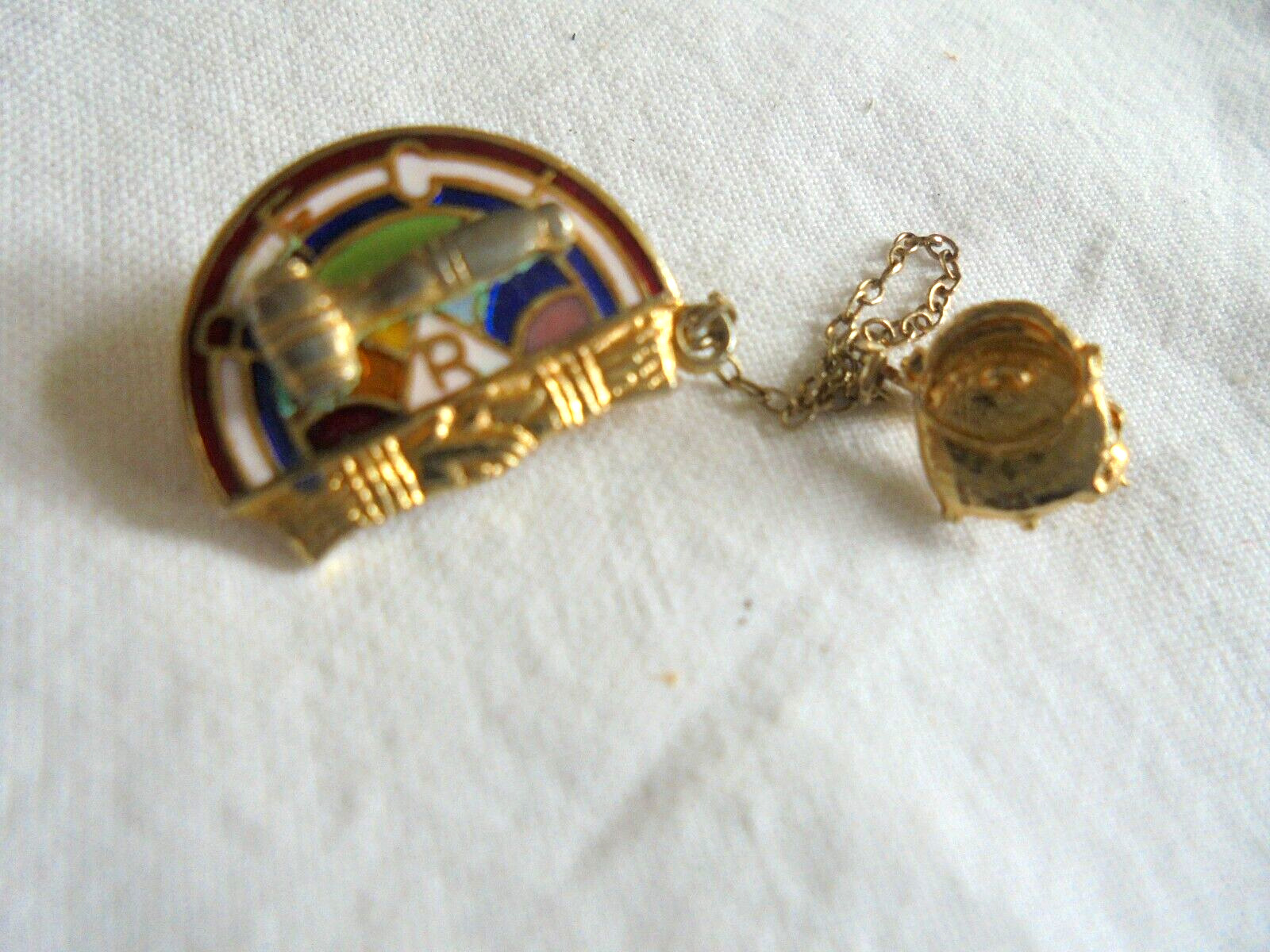 Cool Vintage Rainbow Girls BFCL Two Part Chained Lapel Pin Pinback Button