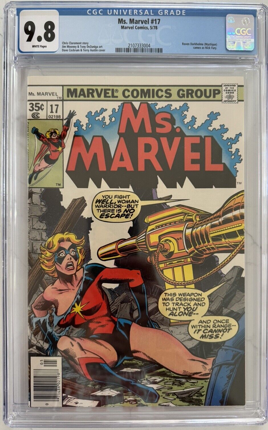 Ms. Marvel #17 CGC 9.8 WHITE Pages (Marvel 78) MYSTIQUE Cameo Nick Fury