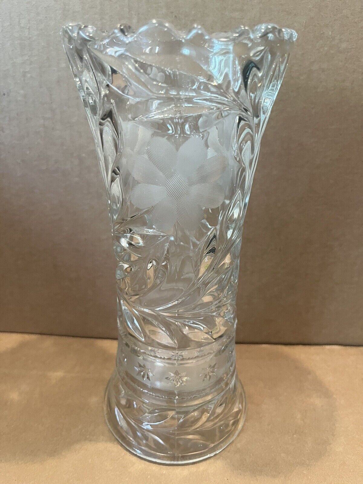 McKee Innovation 407 EAPG Vase Cut Glass Flower Ca. 1916 Antique HEAVY VASE