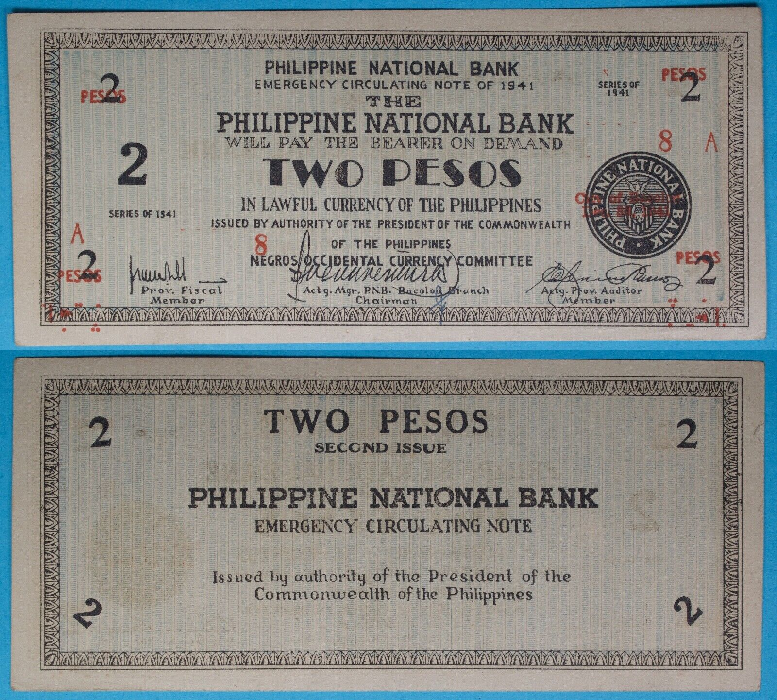 1941 Philippines ~ Negros Occidental 2 Pesos ~ AU ~ WWII Emergency ~ NOC-205 /#8