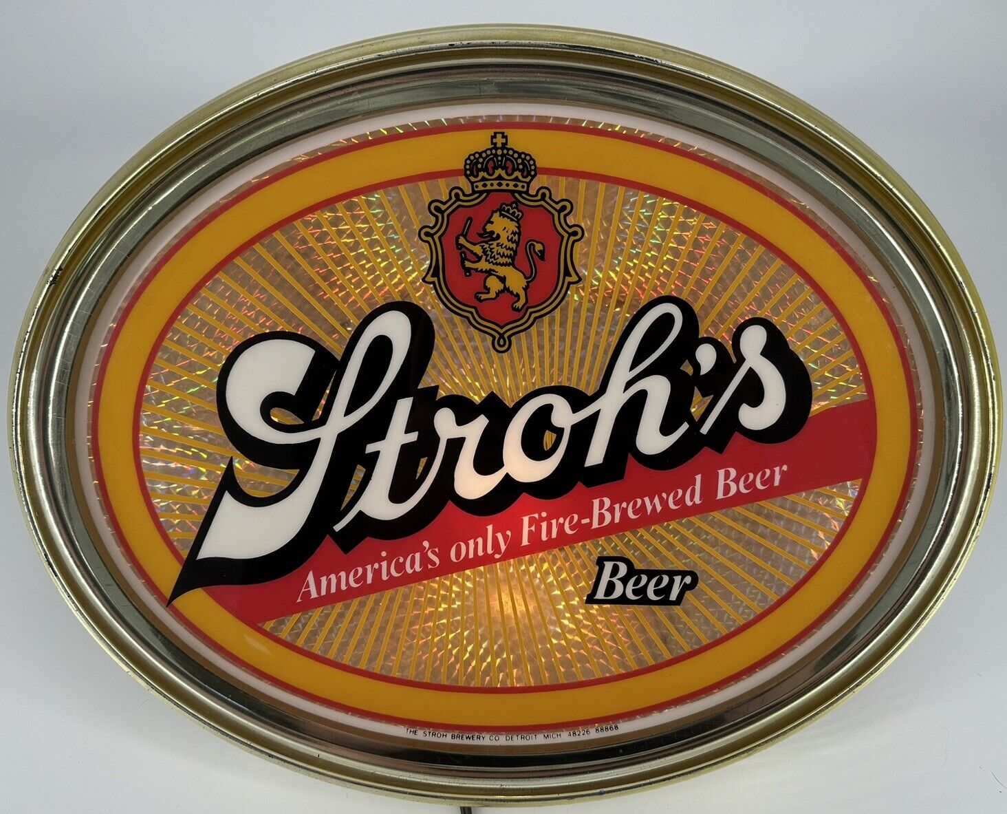 Vintage Stroh’s Electric Lighted Beer Illuminated Oval #88868 Bar Man Cave WORKS
