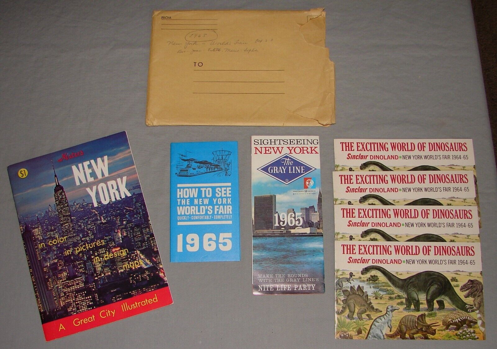 1964-65 NEW YORK WORLD\'S FAIR DINOLAND SINCLAIR BOOKLETS GRAY LINE NESTER\'S NY