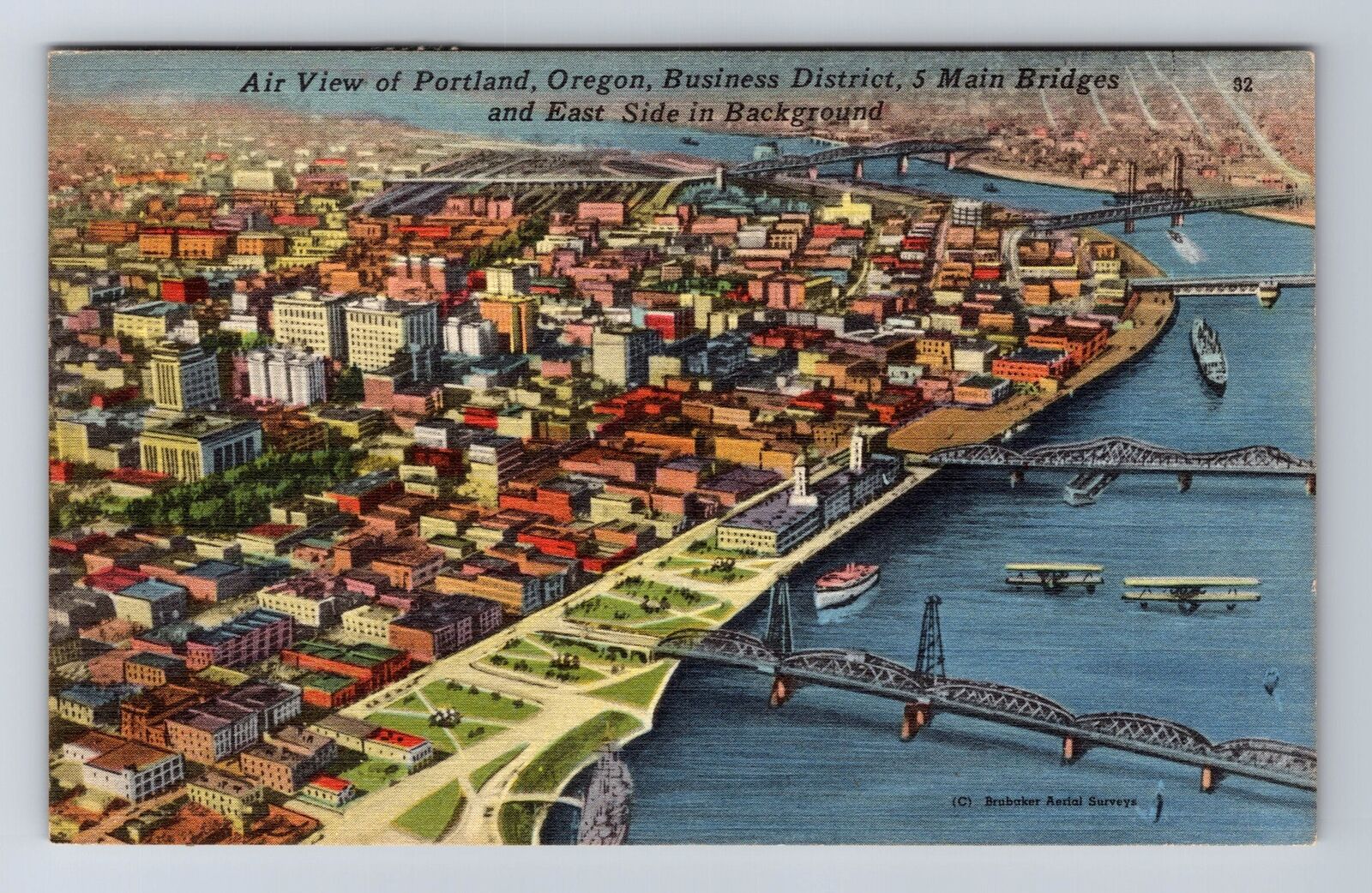 Portland OR-Oregon, Aerial Of Town Area, Antique, Vintage c1953 Postcard