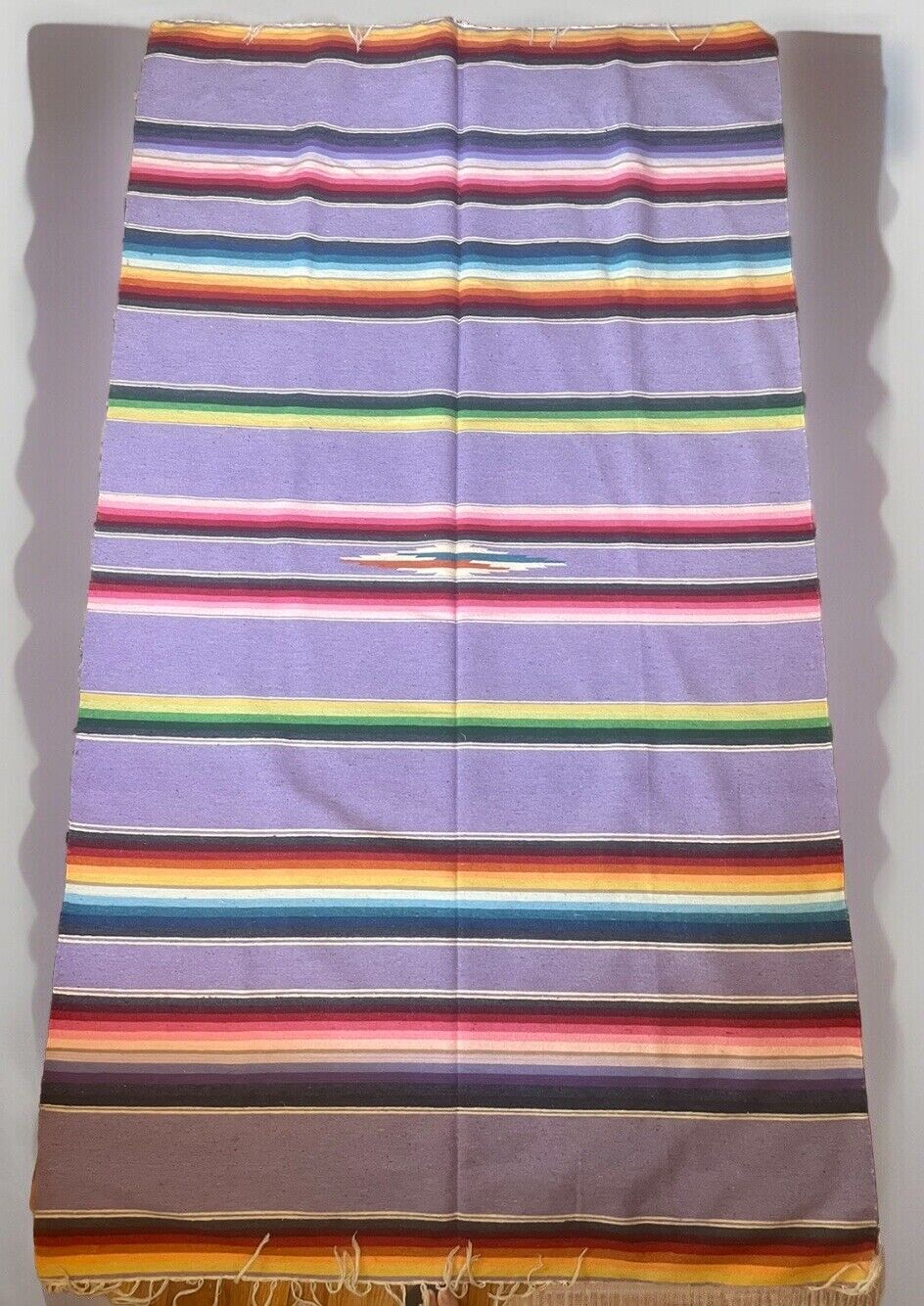 Vintage 1950’s Mexican Saltillo Serape Wool Blanket Textile 48x86” VIBRANT
