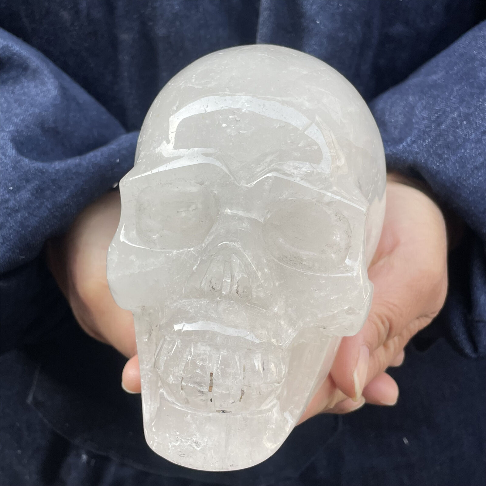4.09LB TOP Natural clear quartz skull Hand Carved Crystal Healing CY2032