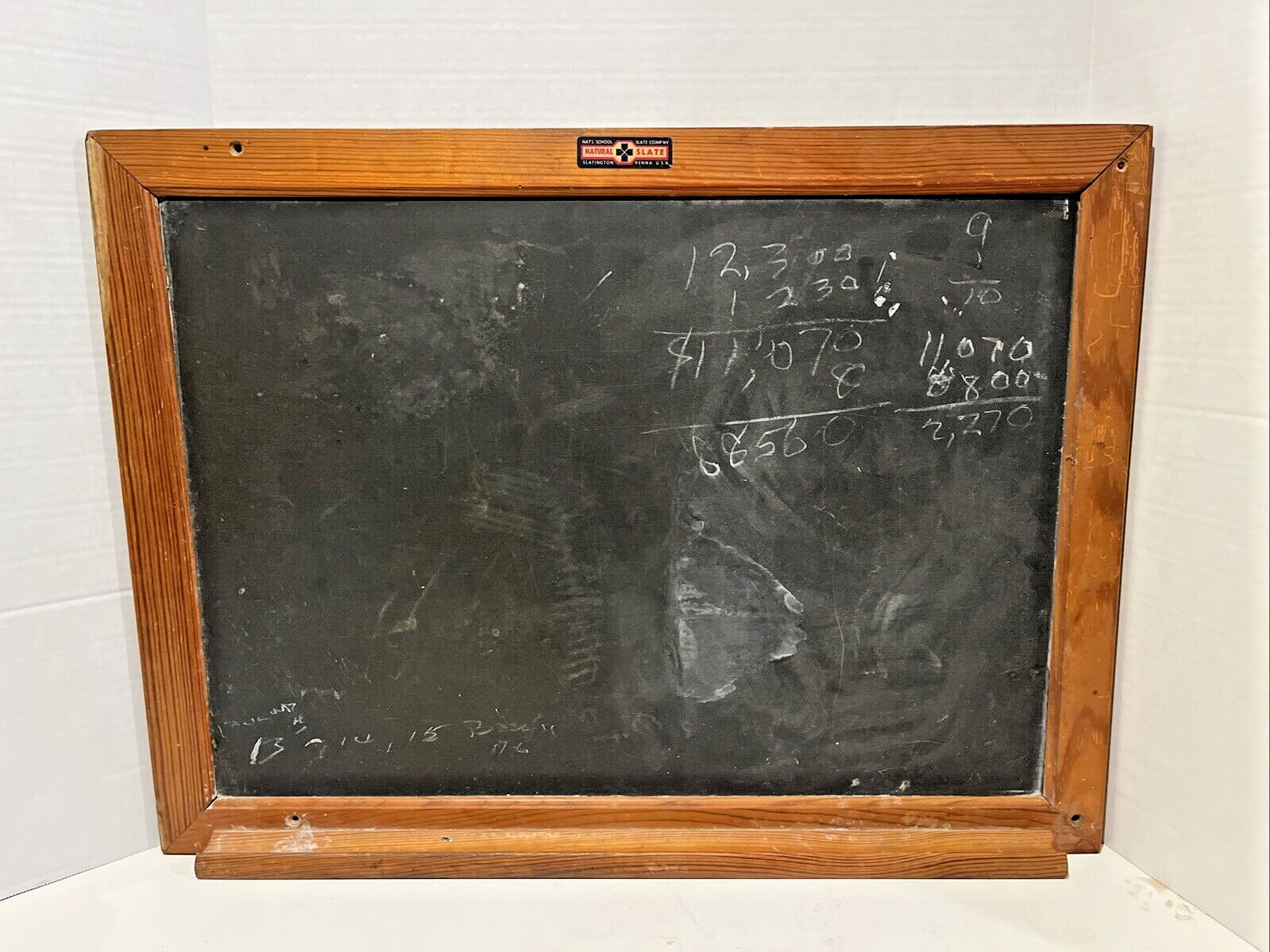 VINTAGE School House Natural Slate Wall Hanging Chalkboard with Chalk Rail