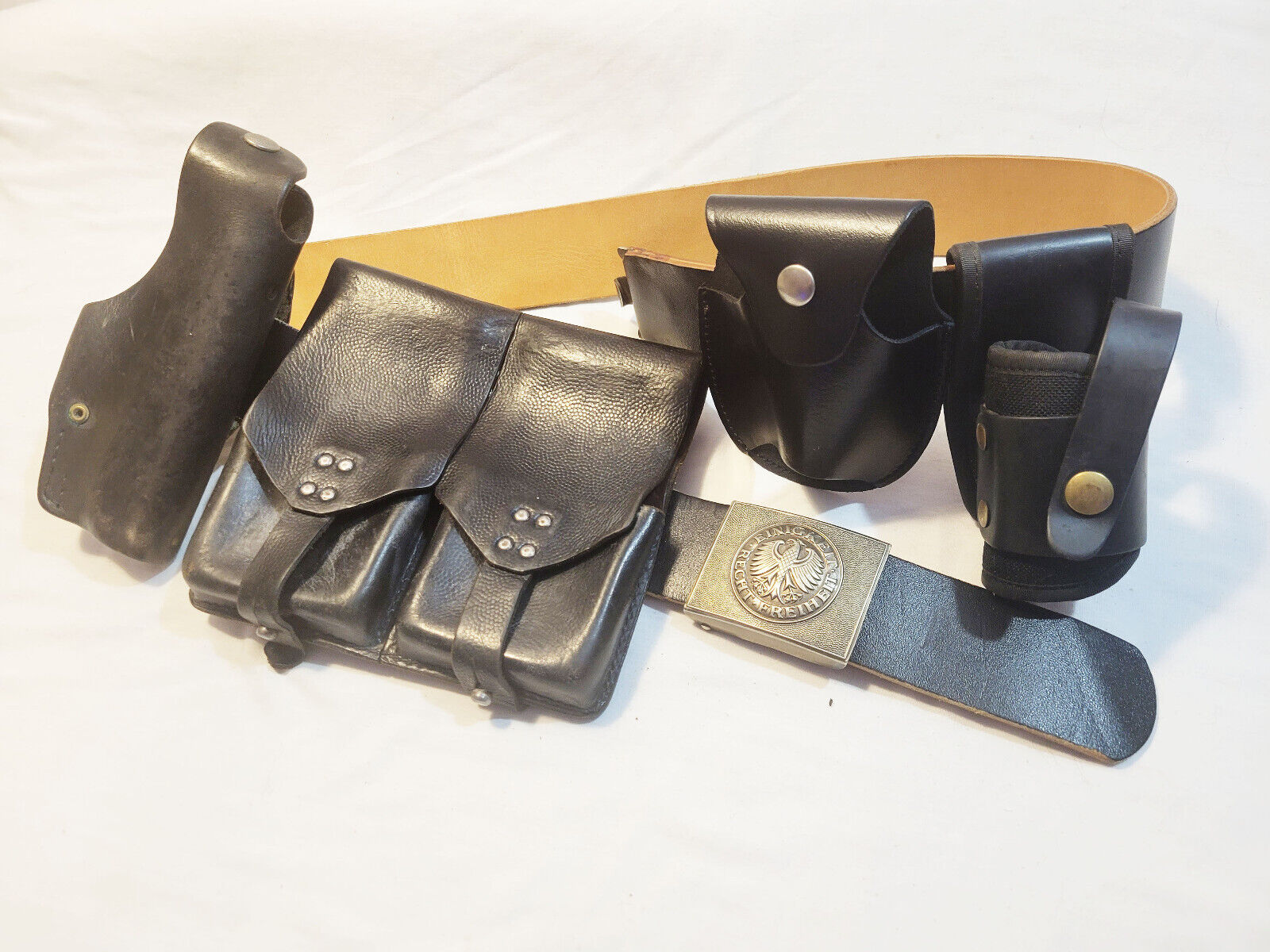 Complete Set Authentic West German Bundeswehr Black Leather Belt Cold War Era