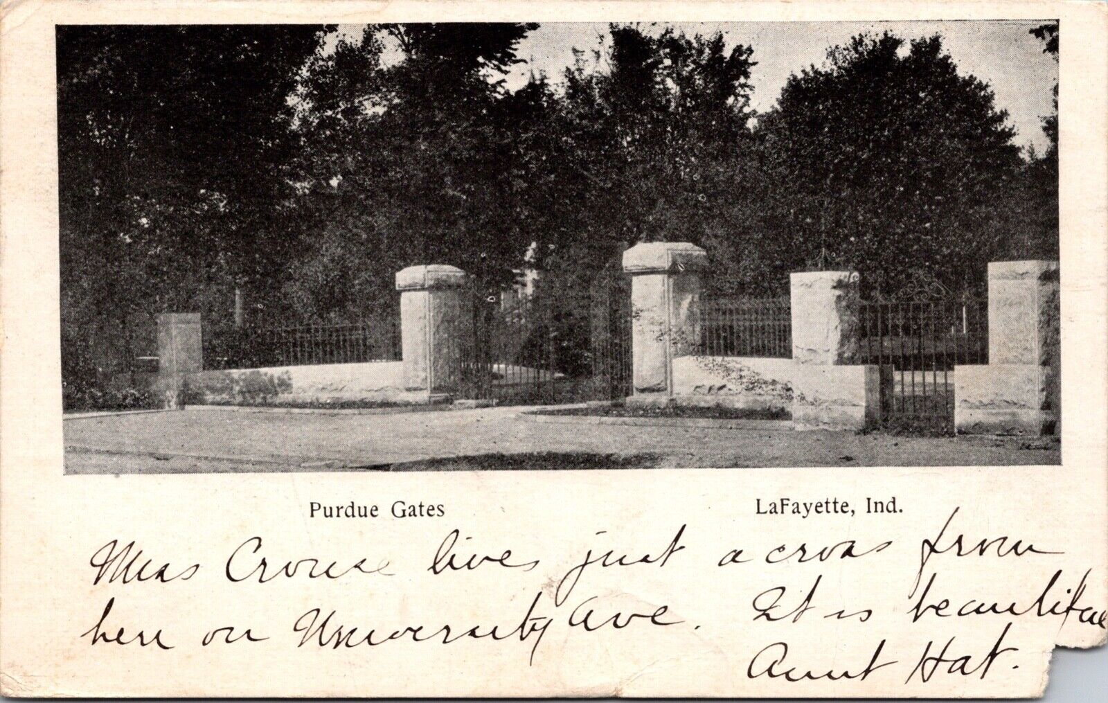 Postcard Purdue Gates in LaFayette, Indiana