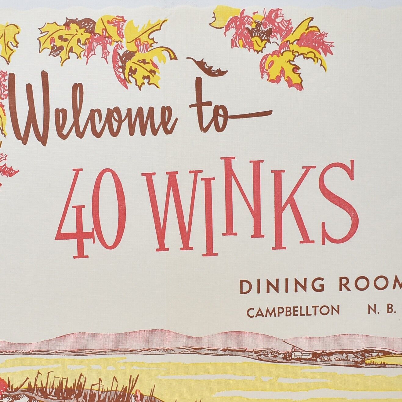 1950s 40 Winks Dining Room Restaurant Placemat Campbellton New Brunswick Canada