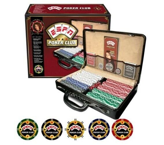 ESPN Poker Club Championship Edition 500 Chip Set New Leather Carrying Case