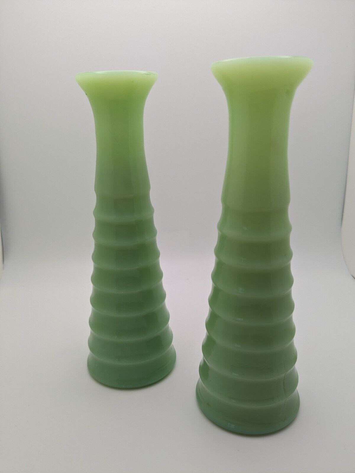 Vintage Jadeite Ribbed Bud Vase (Pair)