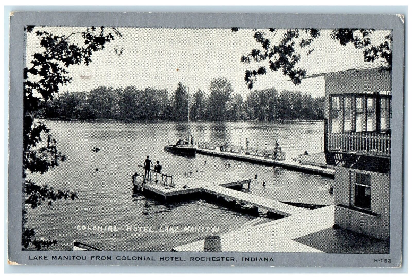 1942 Lake Manitou From Colonial Hotel Rochester Indiana IN Posted Boats Postcard