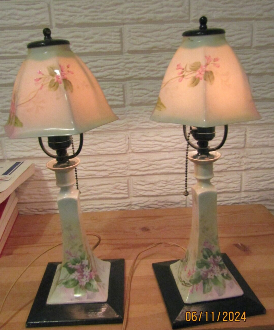 Vintage Hand painted Boudoir Dresser Lamps Porcelain Floral Working Set