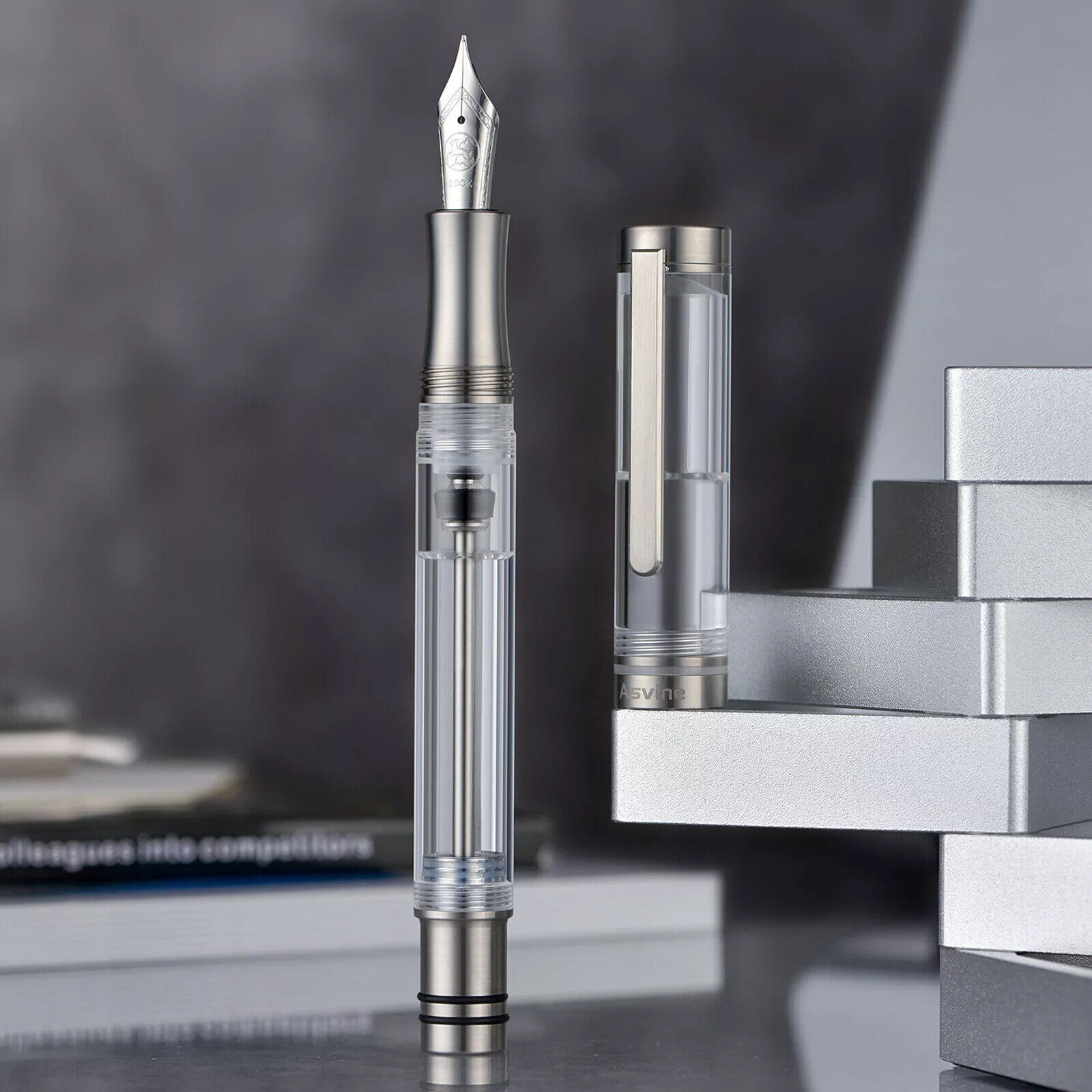 Asvine V200 Titanium Clear Acrylic Fountain Pen Vacuum Filling EF/F/M/B Nib Pen