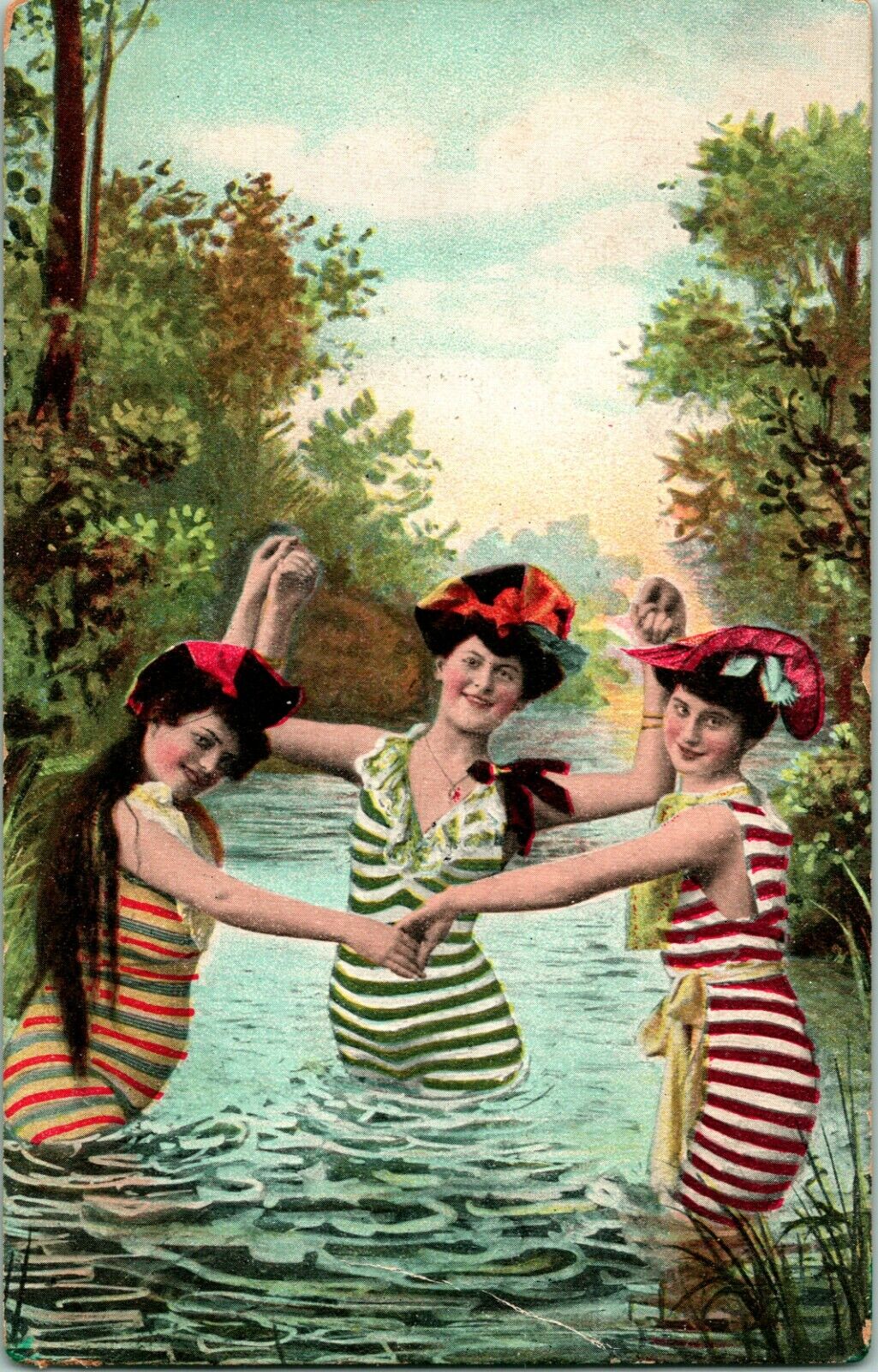 Bathing Beauties Printed w Theater Program Reverse Unique 1909 DB Postcard I19