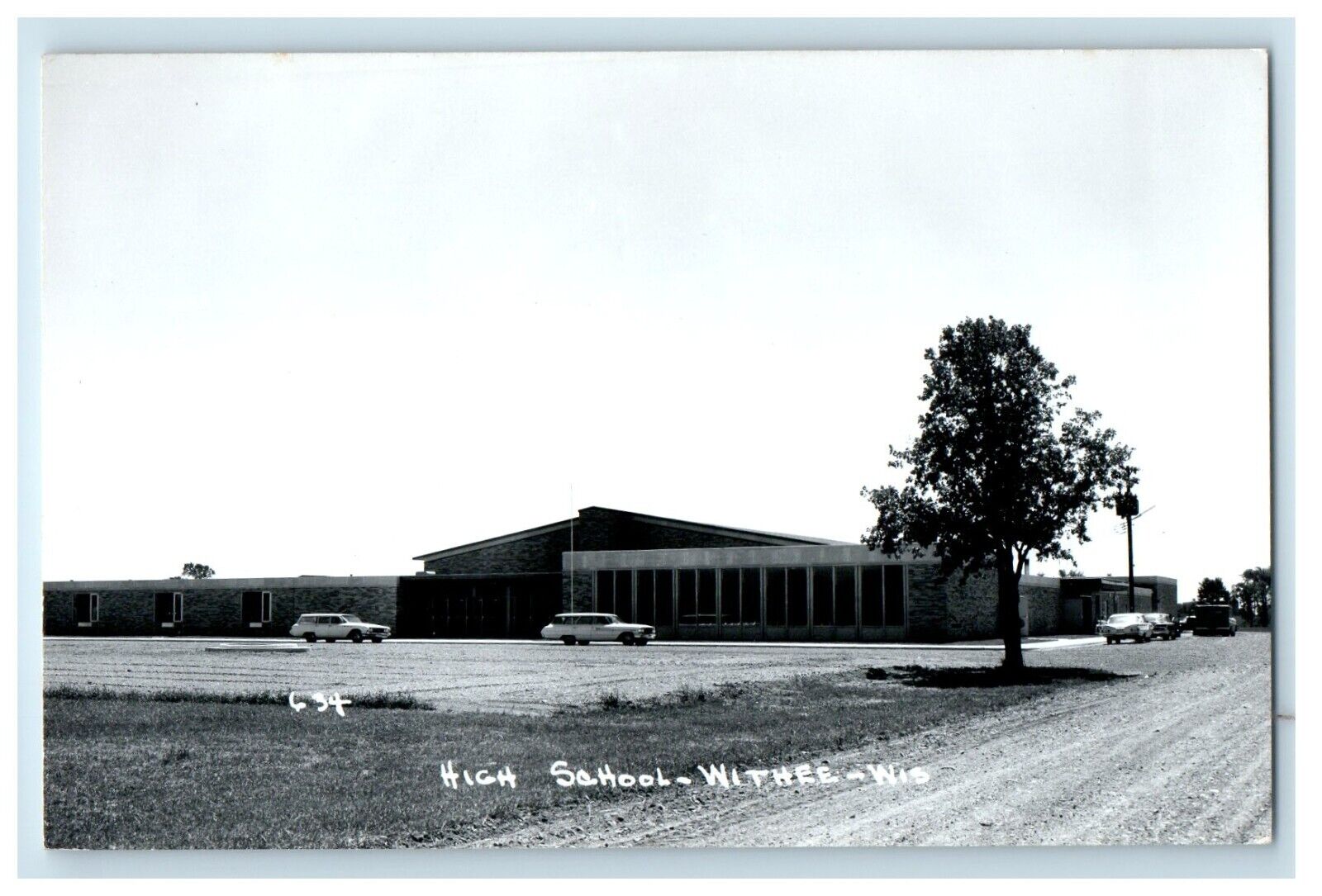 c1950\'s High School Building Campus Cars Withee Wisconsin WI RPPC Photo Postcard
