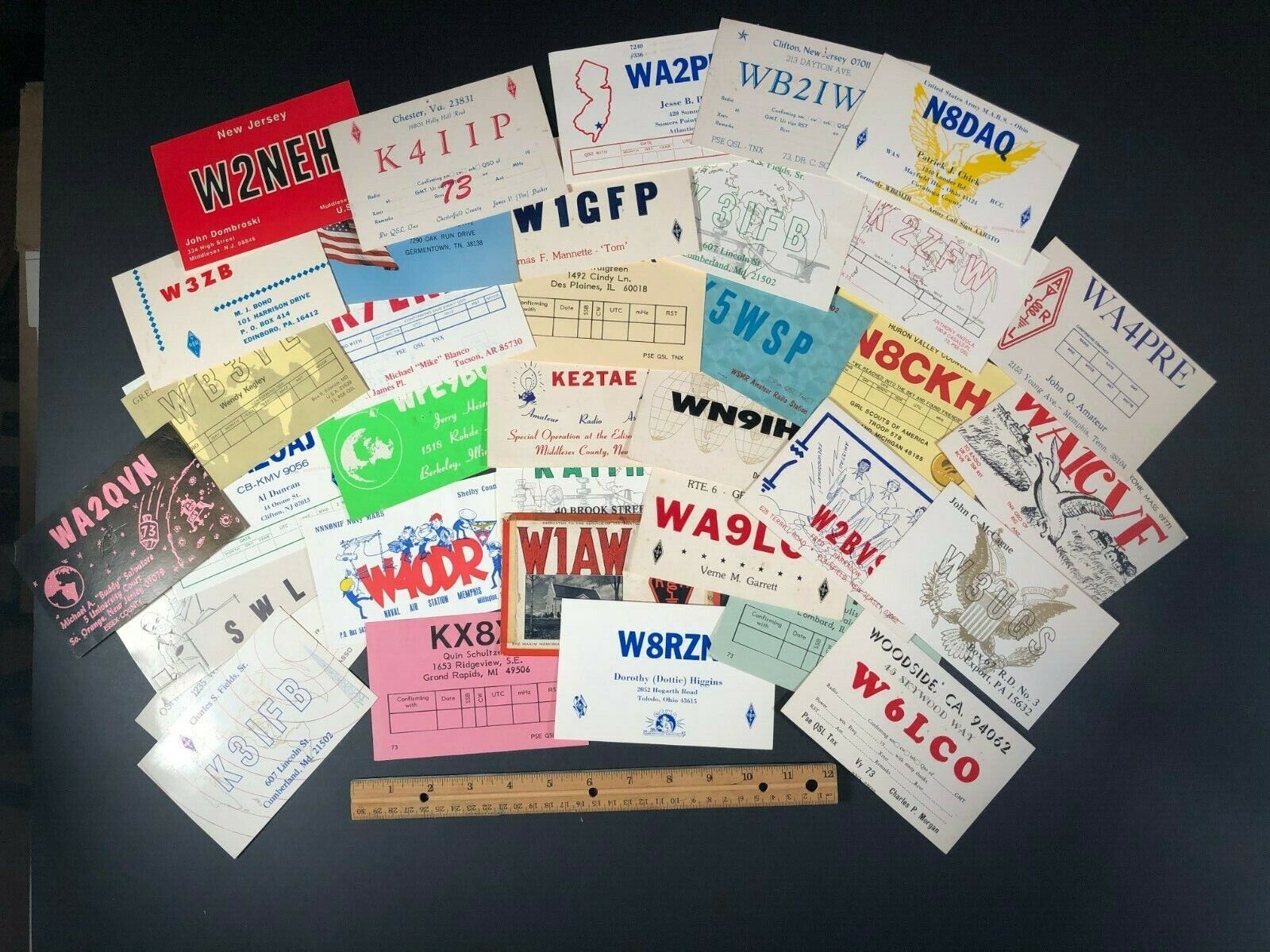Group Of 37 Vintage Ham Radio QSL Cards Postcards CB Amateur Shortwave 