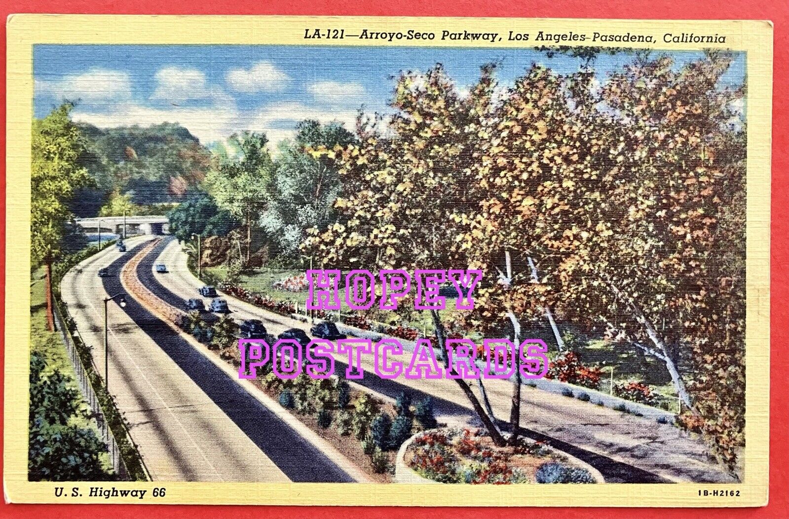 ROUTE 66~ LOS ANGELES, PASADENA, CA~ ARROYO-SECO PARKWAY ~linen  postcard~ 1941 