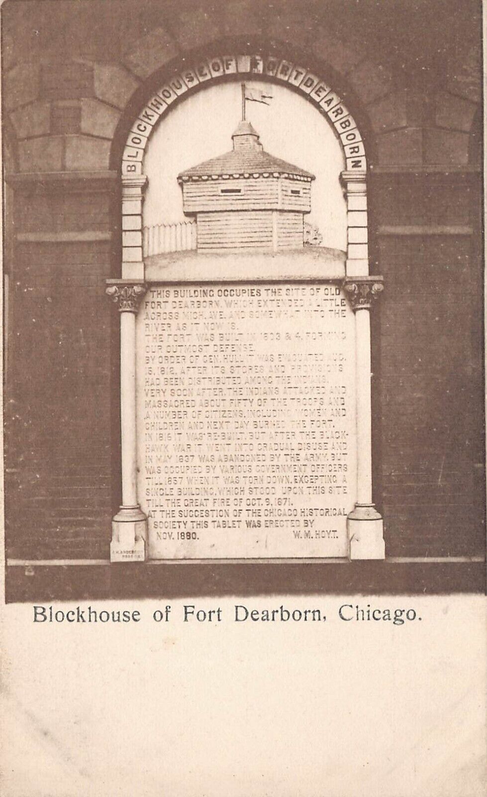 Chicago IL Illinois Fort Dearborn Block House Military Army Vtg UNP Postcard K7