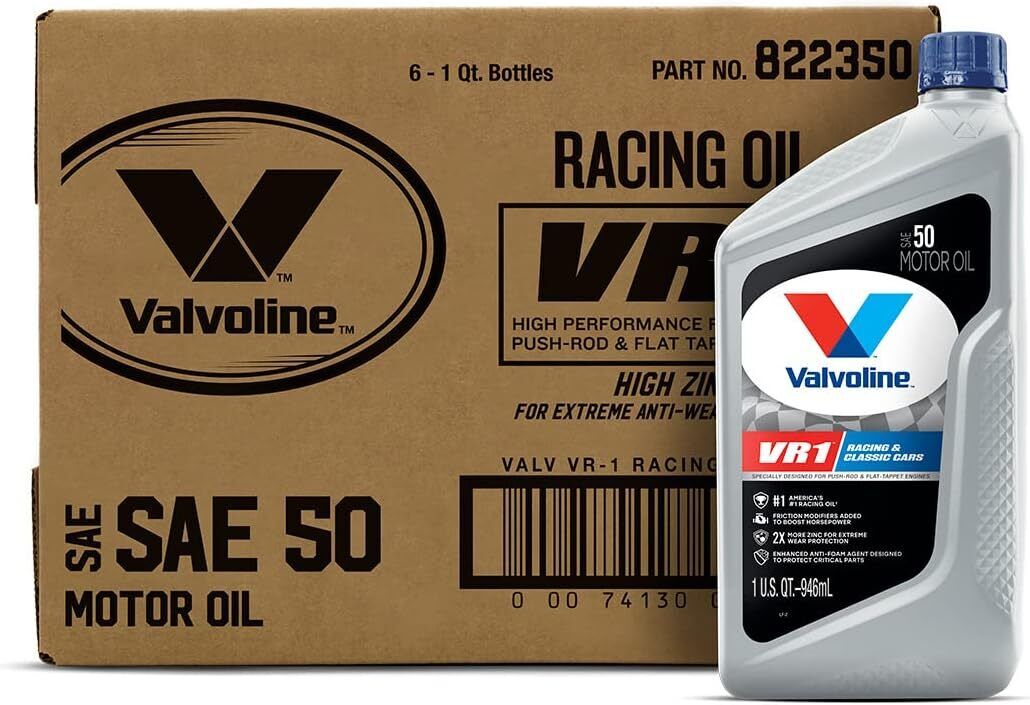 Valvoline VR1 Racing SAE 50 Motor Oil High Performance 2x Zinc 1 QT Case of 6