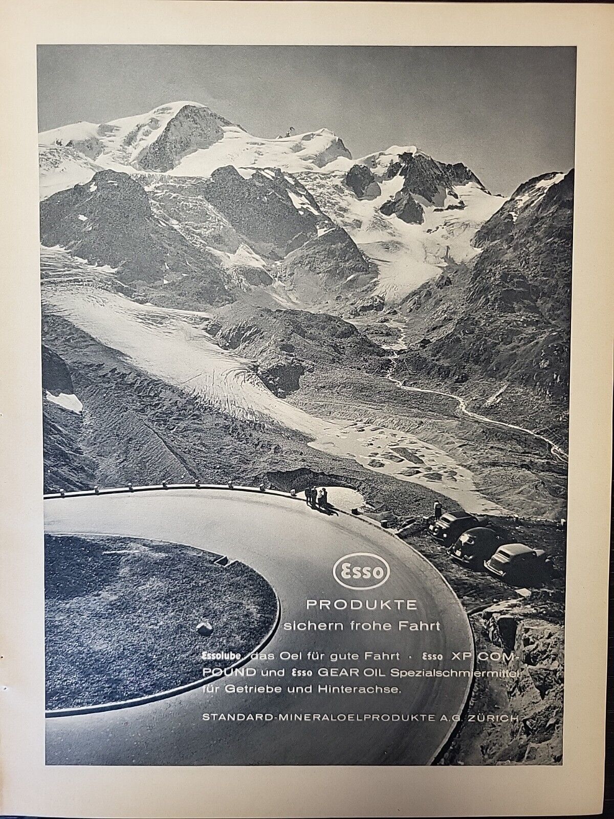 Esso Motor Oil 1947 Print Ad Du Magazine Swiss Switzerland Alps Overlook Cars
