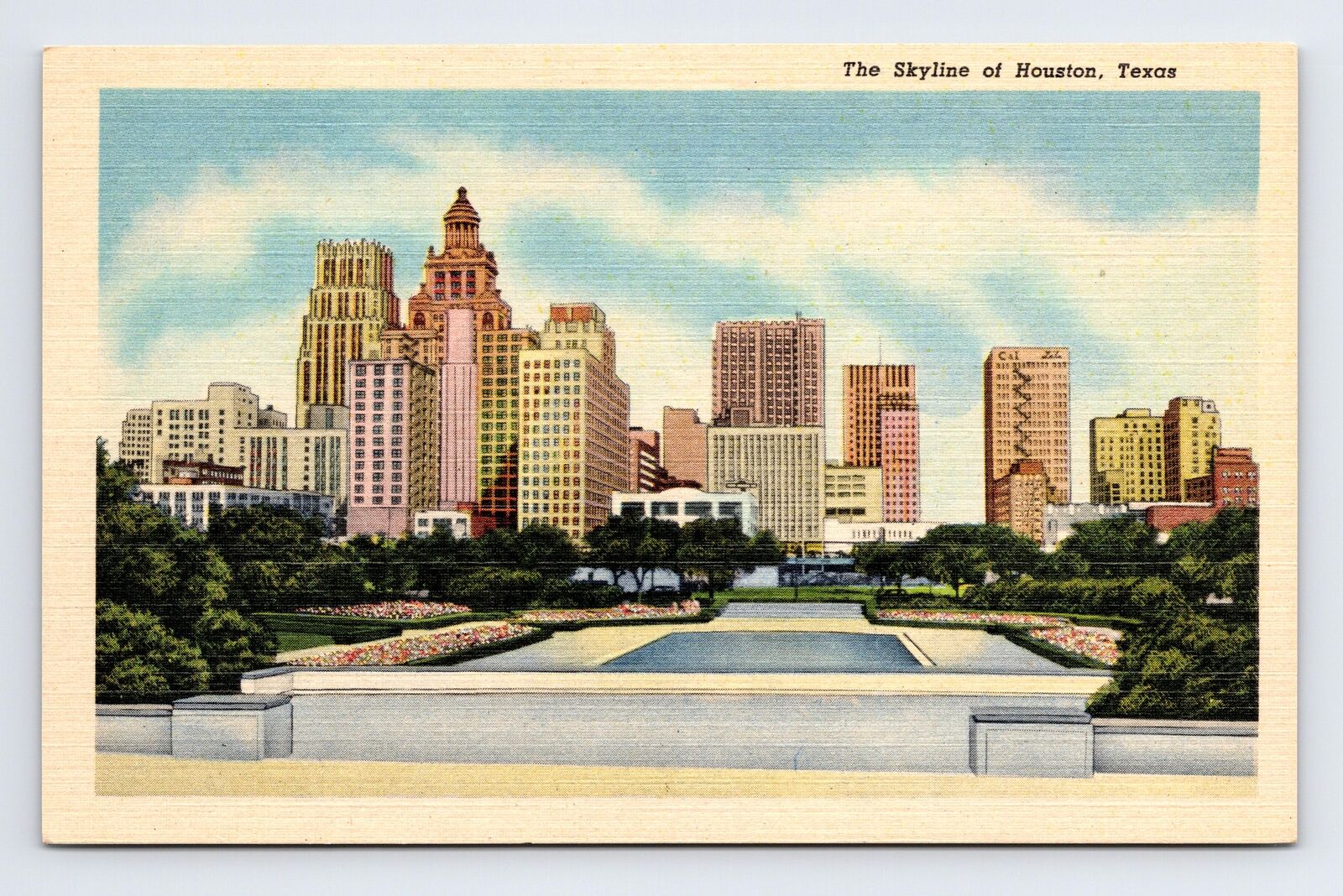 c1954 Linen Postcard Houston TX Texas Downtown Skyline