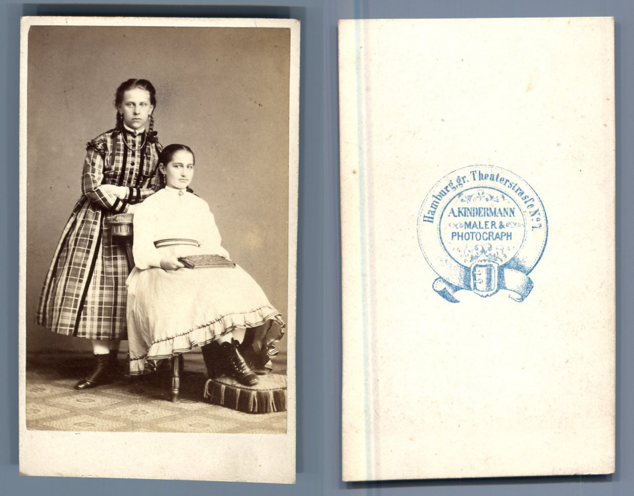 Kindermann, Hamburg, two girls CDV. Vintage Albumen Print Albumin Print