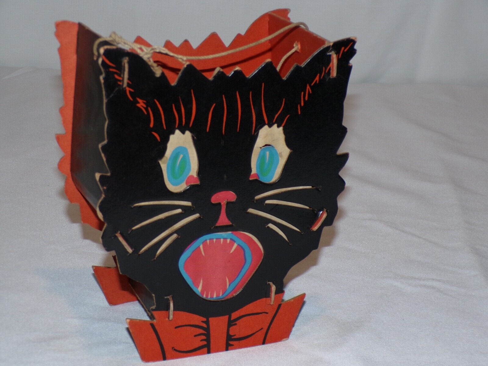 Vintage Antique Halloween Black Cat Jack O Lantern Cardboard