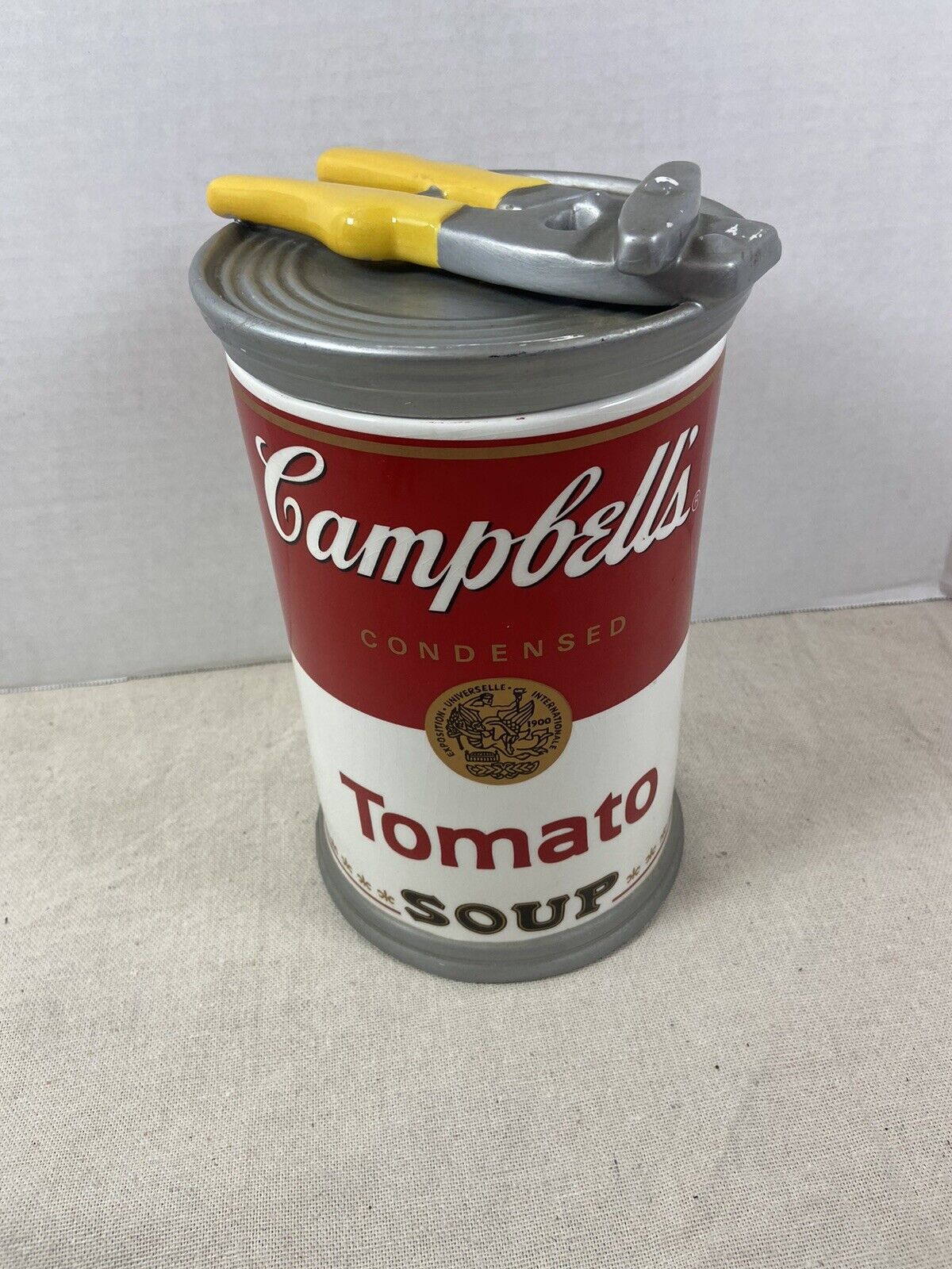 Vintage 1999 Gibson Campbell\'s Tomato Soup Can Cookie Jar with Can Opener Lid