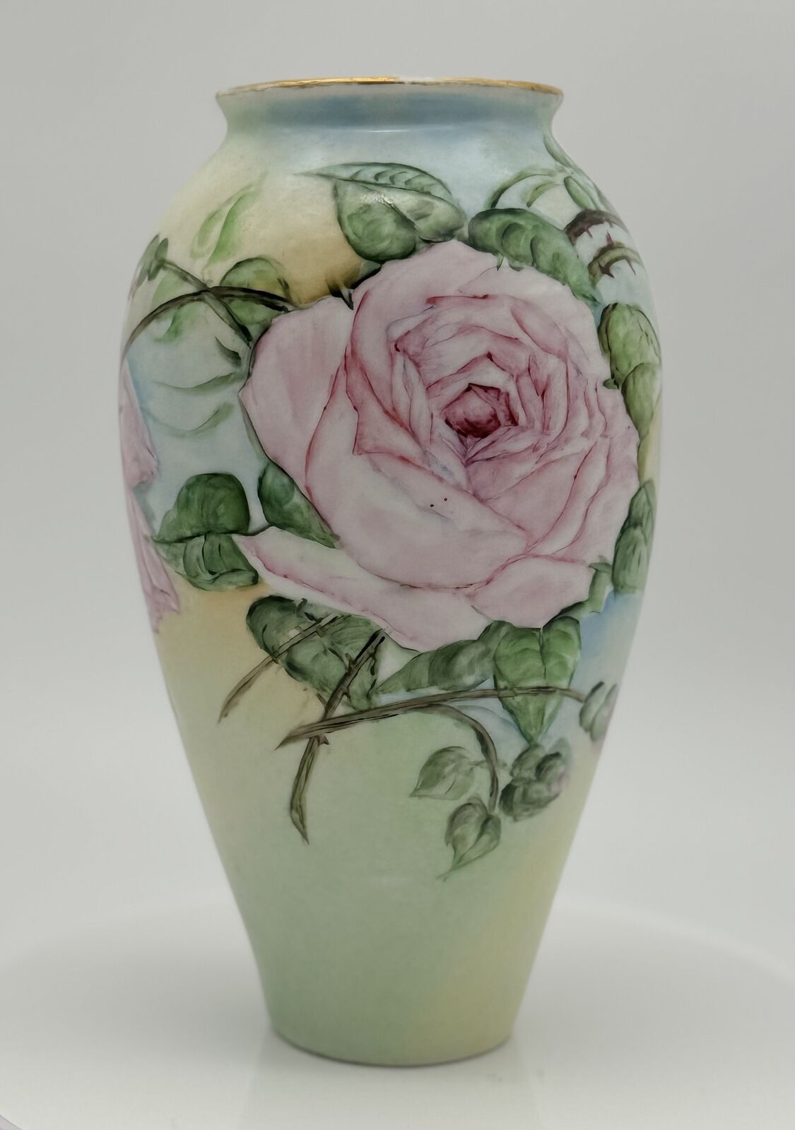 Beautiful Vintage Germany Hand-Painted Cabbage Rose Vase Signed by HA