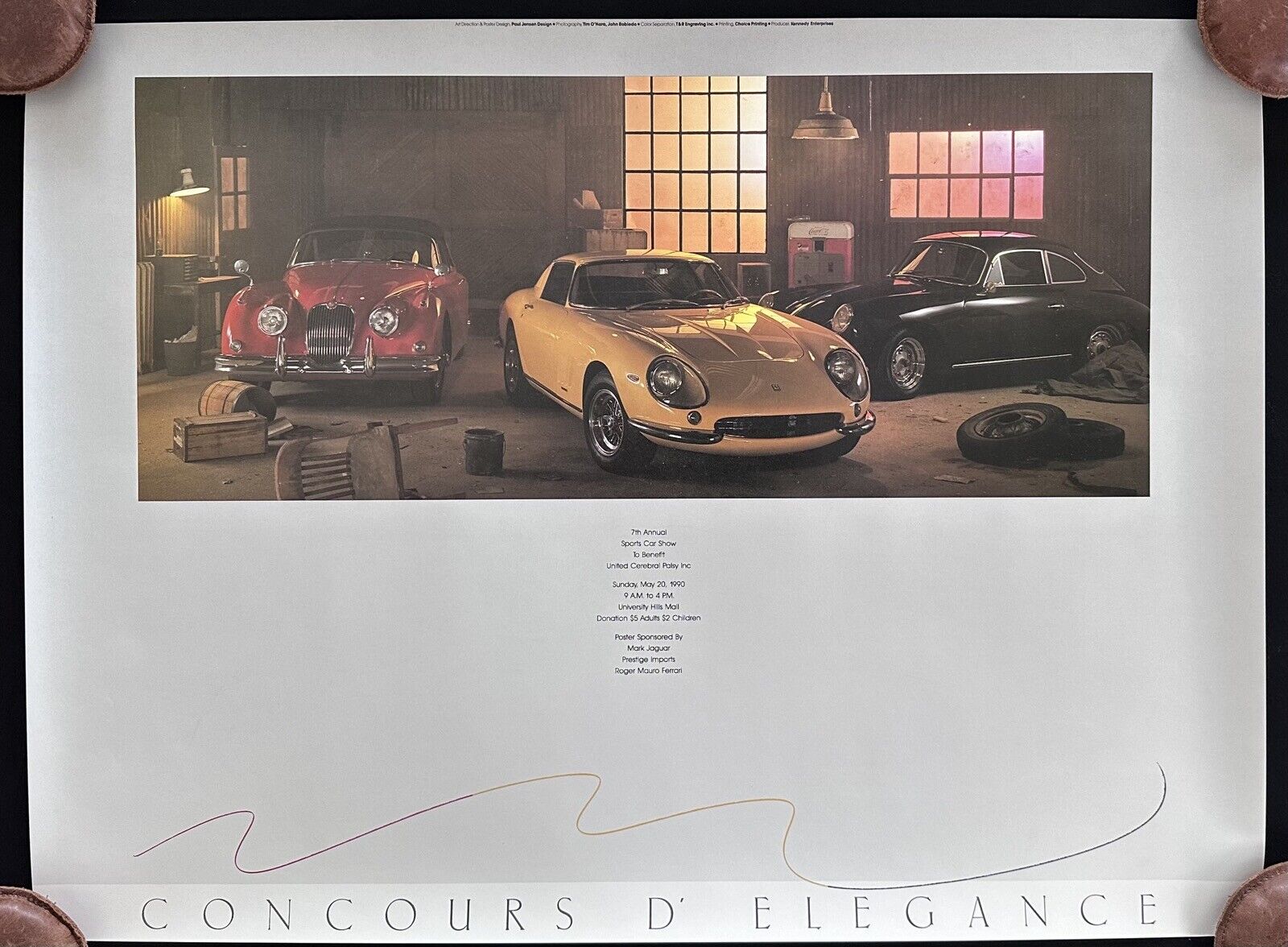 1990 Colorado Concours Poster Porsche 356 Ferrari 275 GTB Jaguar XK150