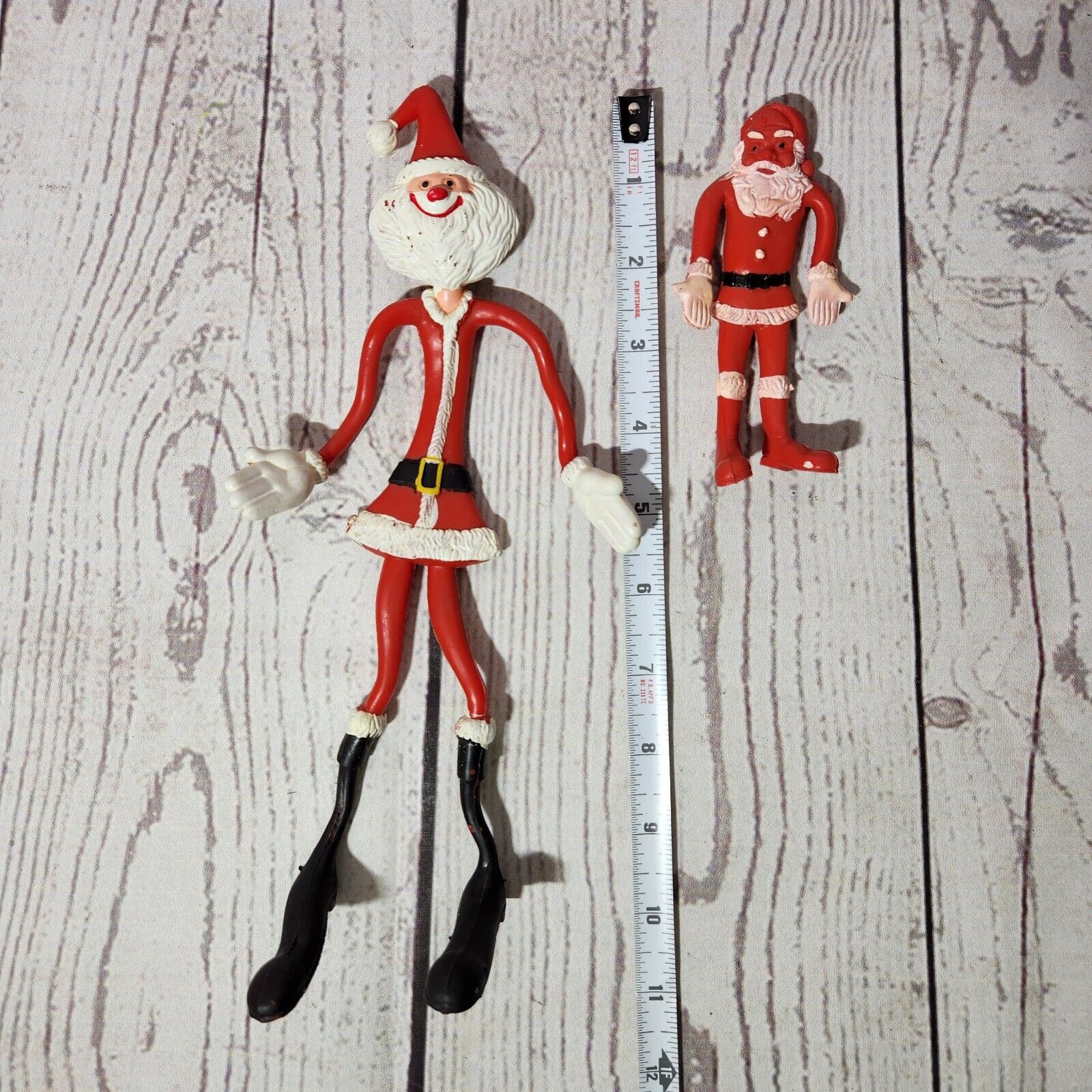 Vintage Rubber Bendy Bendable Santa Claus Figure Lot 2 Toys Fun World Christmas