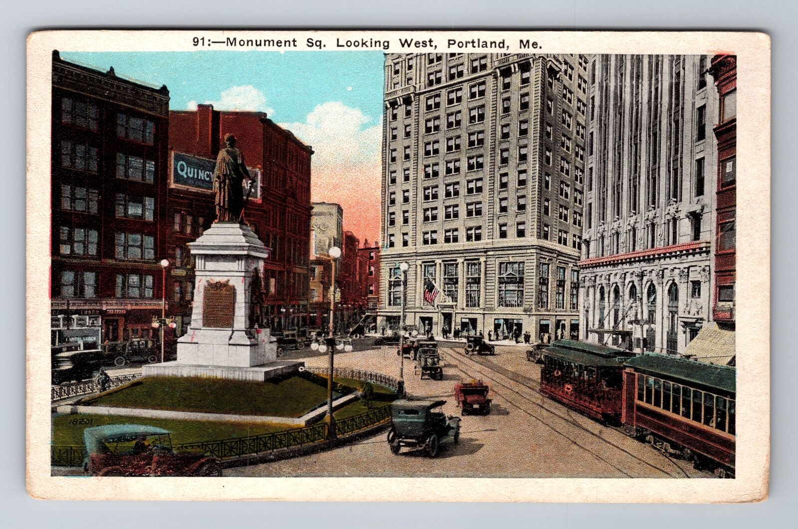 Portland ME-Maine, Monument Square Looking West, Vintage Postcard