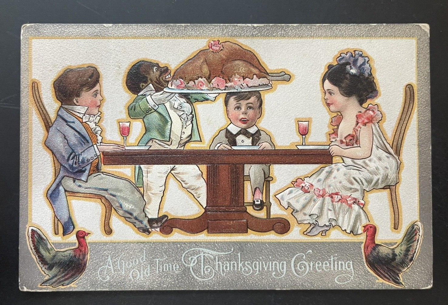 Antique 1910 Thanksgiving Postcard #10 A Good Old Time Embossed Lithograph Rare