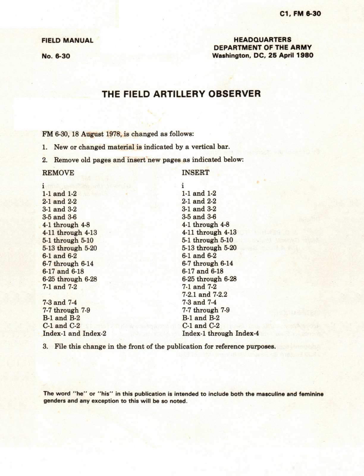76 Page FM 6-30 Change 1 - April 1980 THE FIELD ARTILLERY OBSERVER on Data CD