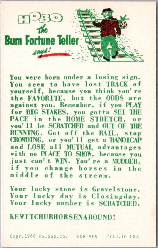 1966 HOBO The Bum Fortune Teller Exhibit Card \