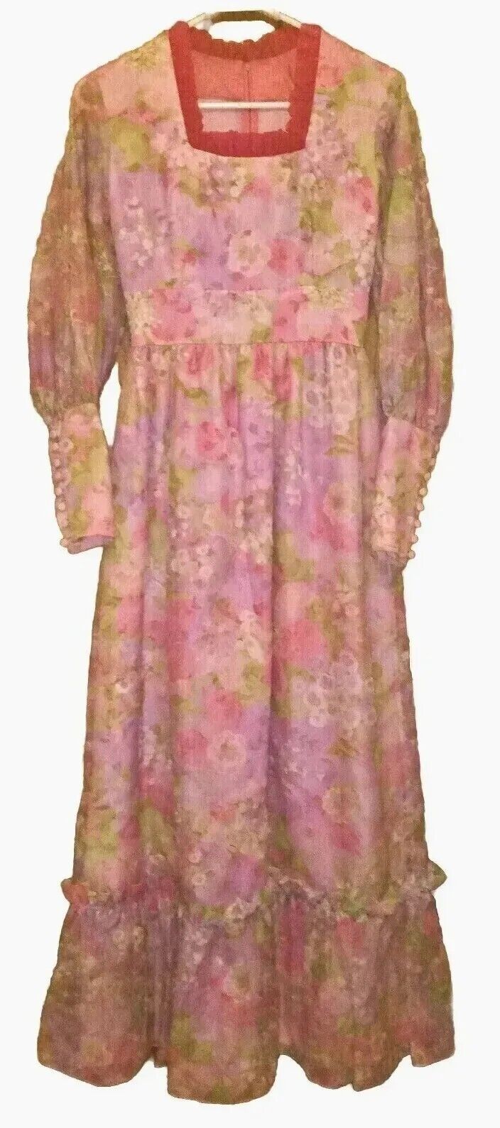 Vtg 60/70s Prom Dress Guinnie Saks STYLE Floral Sheer Flocked Fabric Custom Made