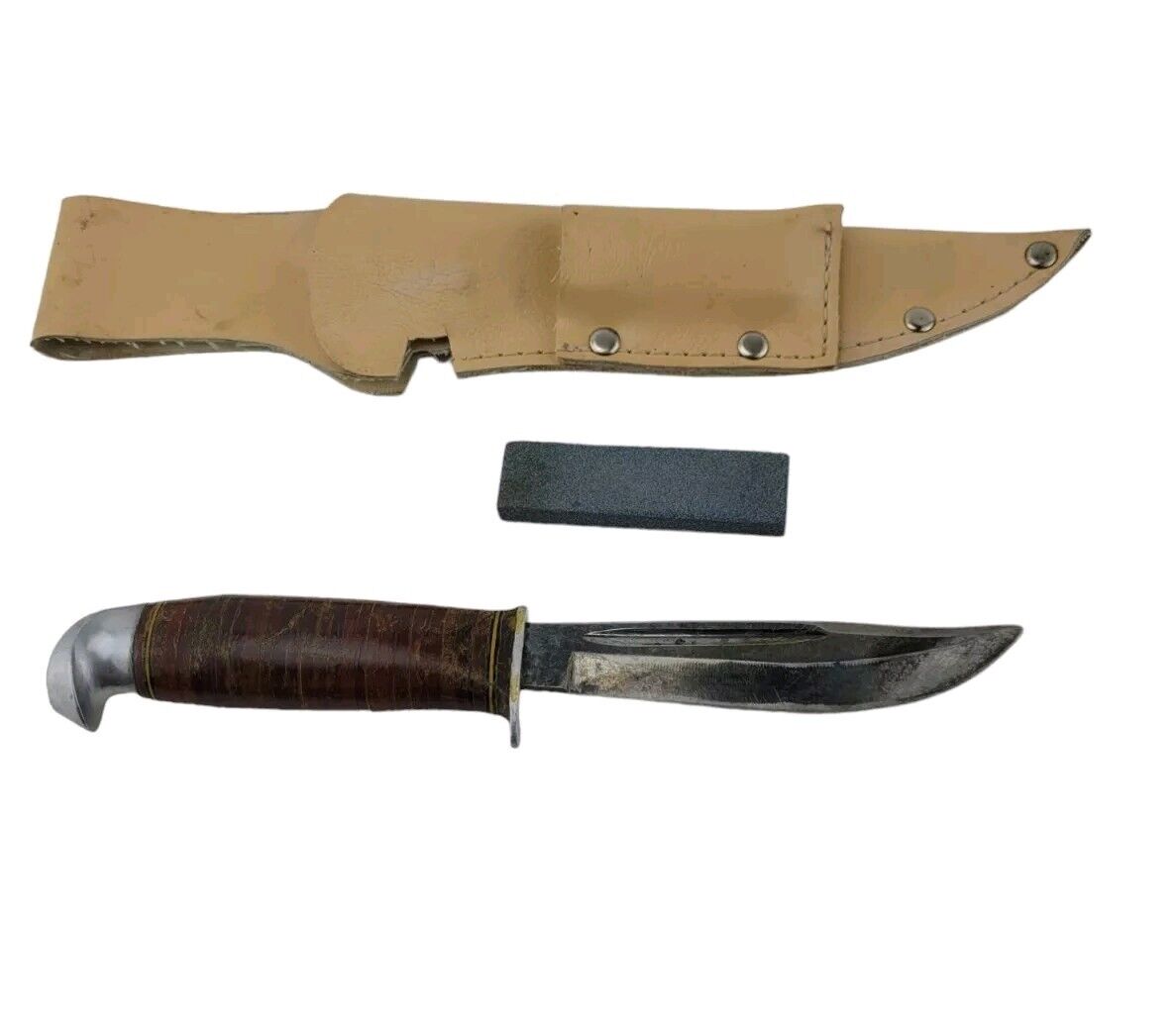 Vintage Unknown Hunting Knife w/ Sheath And Wet Stone.