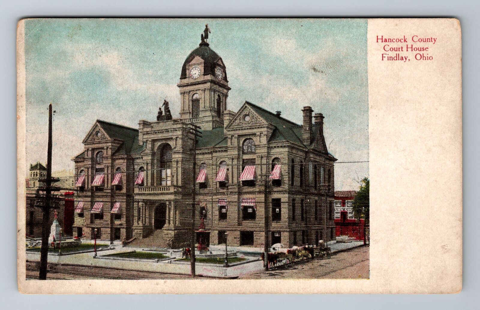 Findlay OH-Ohio, Hancock County Court House, Antique Vintage Souvenir Postcard