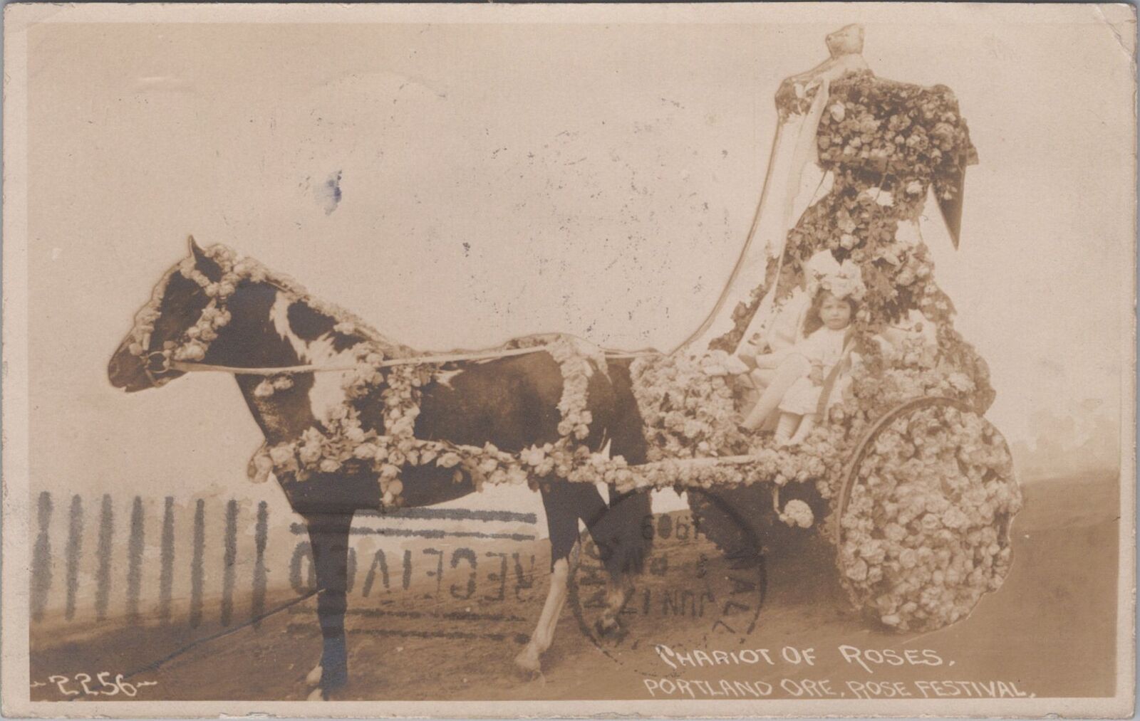 Chariot of Roses, Portland Oregon Rose Festival 1909 RPPC Photo Postcard