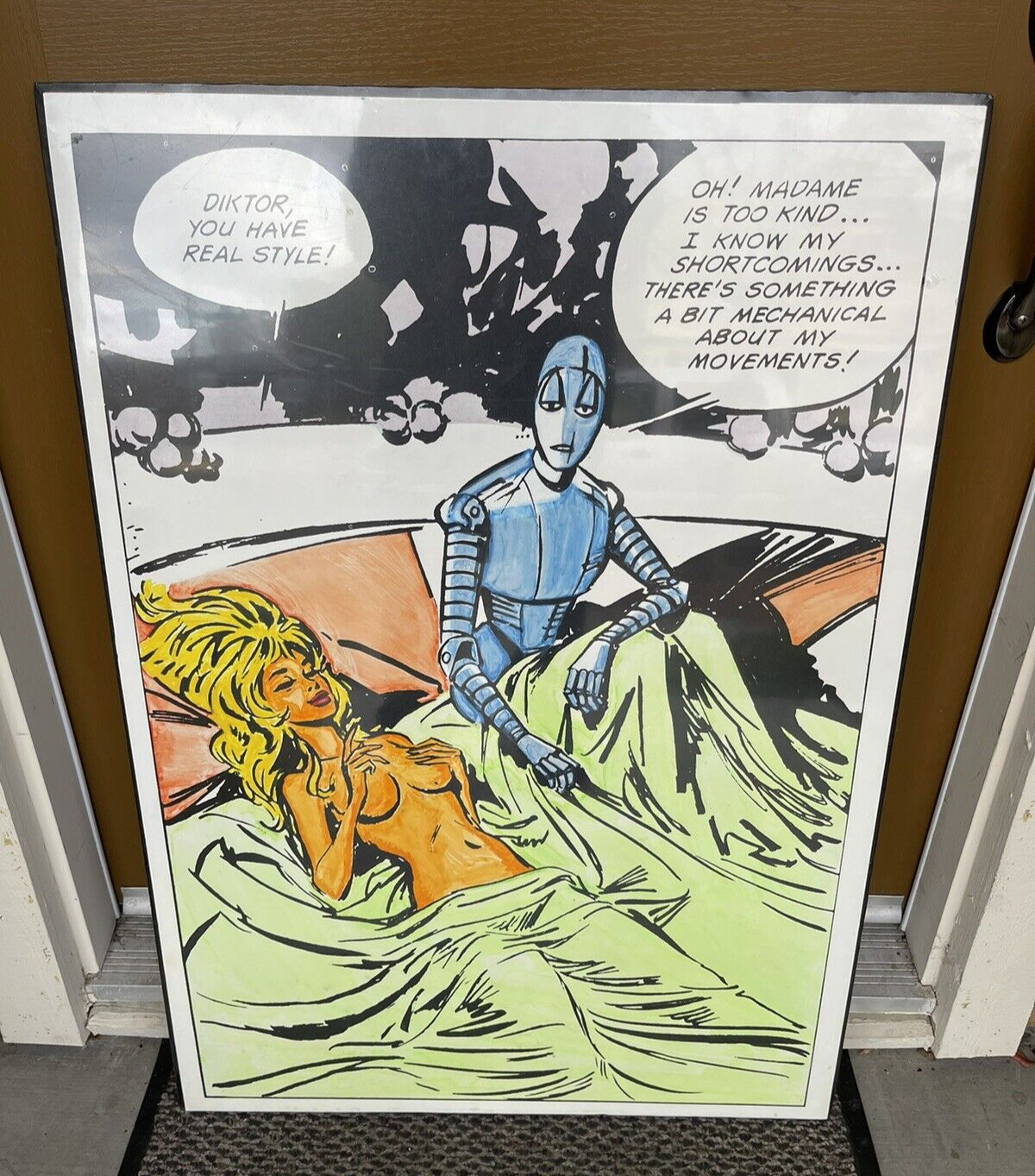 Vintage 1960s Barbarella & Diktor Robot Comic Promotional Litho Art Poster Rare