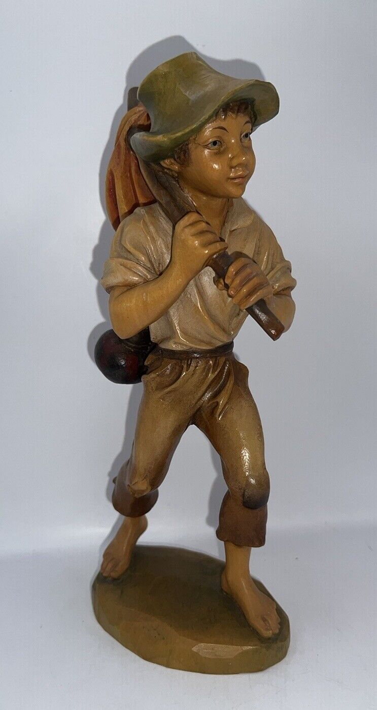 Vintage The Runaway Wander Boy Figure ANRI Italy Wood Carving VERY RARE 10 Inch