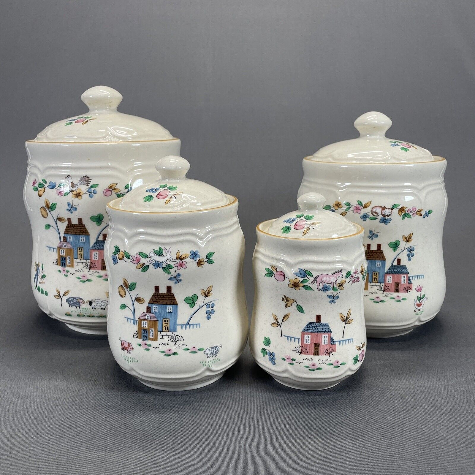 International China Heartland 4 Piece Canister Set with Lids Stoneware Country