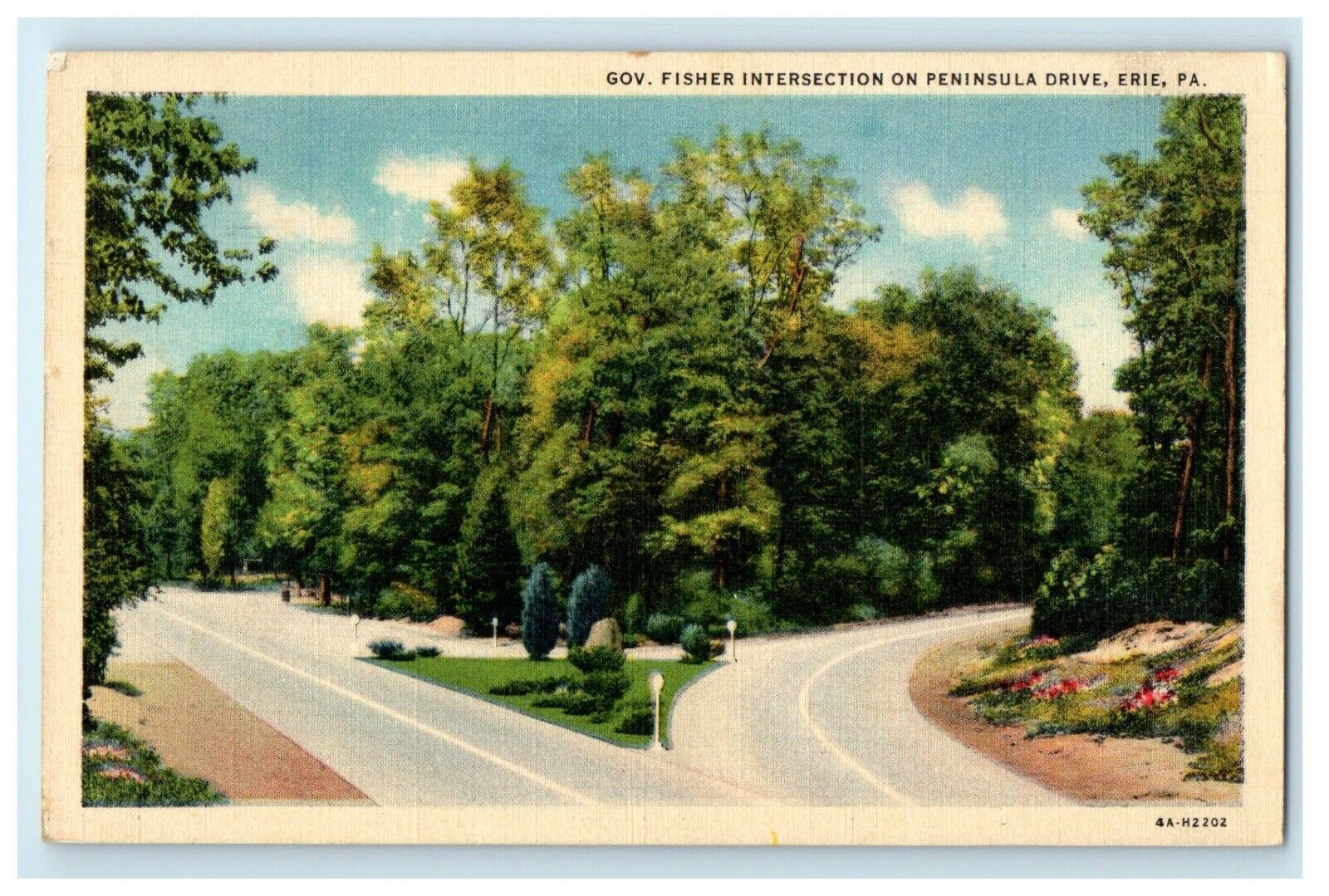 c1940's Gov. Fisher Intersection Of Peninsula Drive Erie PA Vintage Postcard
