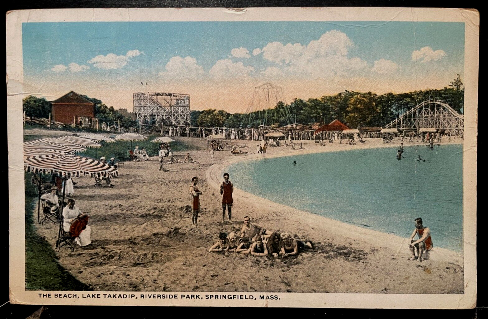 Vintage Postcard 1916 Beach at Lake Takadip, Springfield, Massachusetts