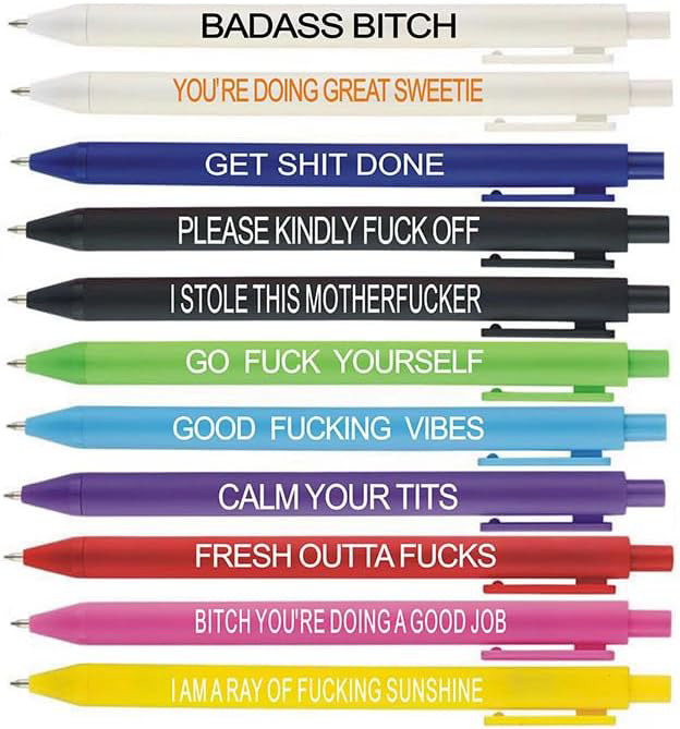 11Pcs Funny Pens Set for Adults, Swear Word Daily Ballpoint Pen, Premium Novelty